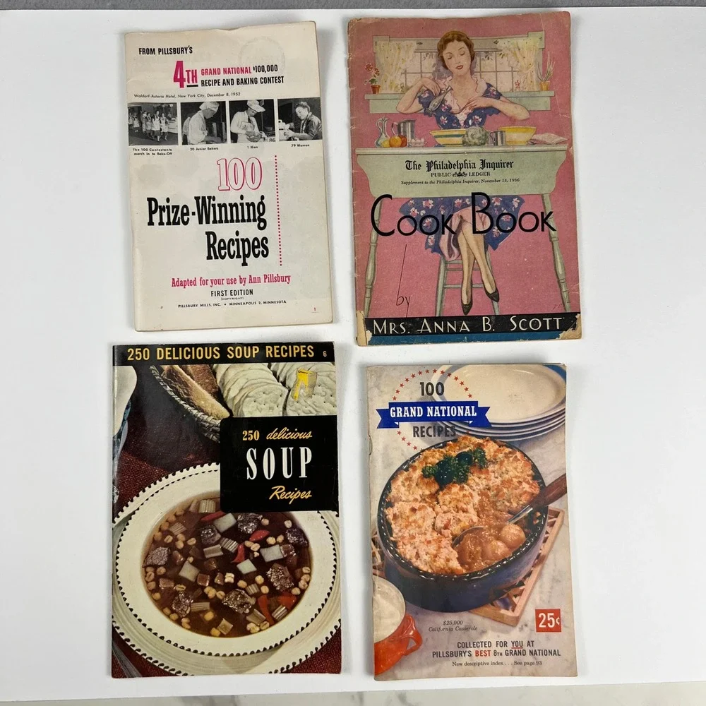 Pillsbury Culinary Arts Vintage Cookbook Lot 4pc Retro 1930s-50s Ephemera